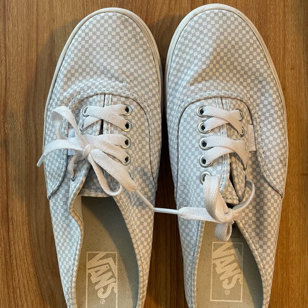 Vans | Light Blue and White Checkered Mule Slip On Sneakers | Size 8.5